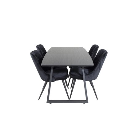 Inca Extentiontable - Black top / black Legs, Velvet Deluxe Dining Chair - Black / Black_4