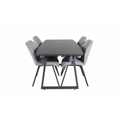 Inca Extentiontable - Black top / black Legs, Gemma  Dining Chair - Black Legs - Grey Fabric_4