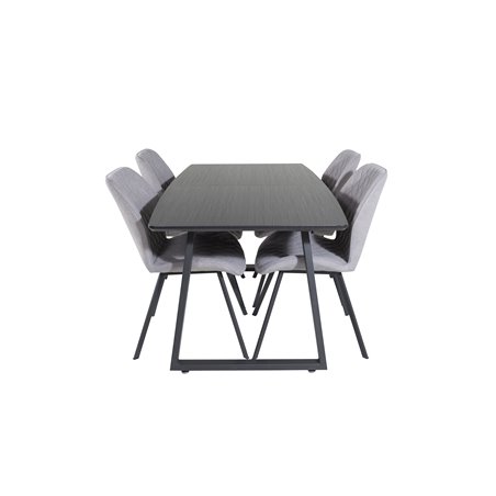 Inca Extentiontable - Black top / black Legs, Gemma  Dining Chair - Black Legs - Grey Fabric_4