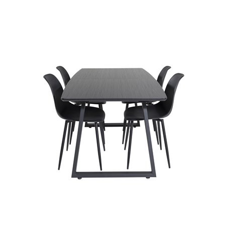 Inca Extentiontable - Black top / black Legs, Polar Plastic Dining Chair - Black Legs / Black Plastic_4