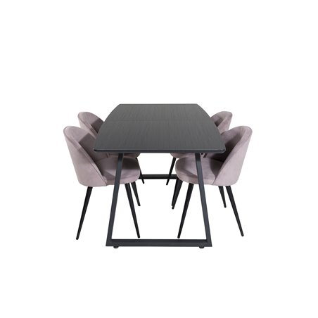 Inca Extentiontable - Black top / black Legs, Velvet Dining Chair Corduroy - Pink / Black_4