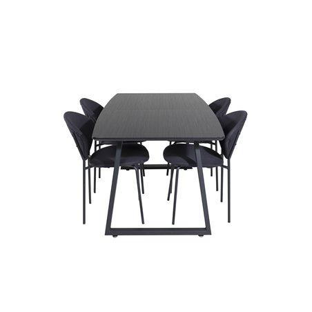 Inca Extentiontable - Black top / black Legs, Vault Dining Chair - Black Legs - Black Fabric_4