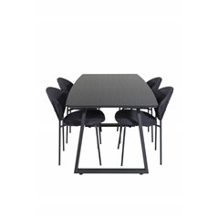 Inca Extentiontable - Black top / black Legs, Vault Dining Chair - Black Legs - Black Fabric_4