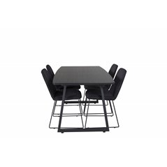 Inca Extentiontable - Black top / black Legs, Muce  Dining Chair - Black Legs - Black Fabric_4