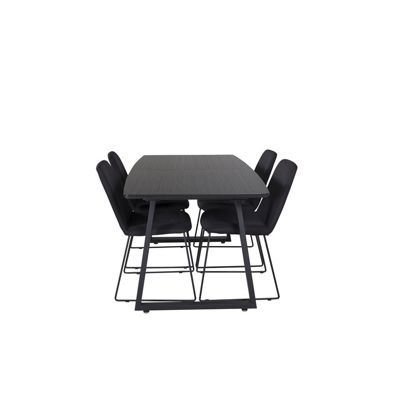 Inca Extentiontable - Black top / black Legs, Muce  Dining Chair - Black Legs - Black Fabric_4