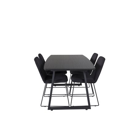 Inca Extentiontable - Black top / black Legs, Muce  Dining Chair - Black Legs - Black Fabric_4