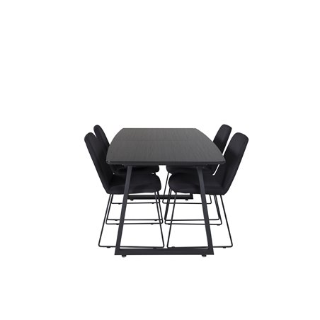 Inca Extentiontable - Black top / black Legs, Muce  Dining Chair - Black Legs - Black Fabric_4