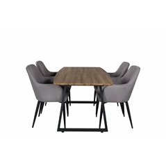 Inca Dining Table - 160/200*85*H75 - Oak / Black, Comfort Dining Chair - Grey / Black_4