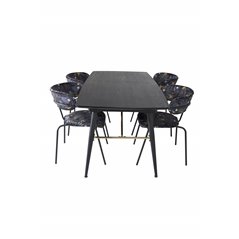 Gold Extention table - 180/220*85*H76 Black Veneer - Black legs - Brass details, Arrow armchair - Black Legs - Black Flower prin