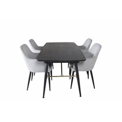 Gold Extention table - 180/220*85*H76 Black Veneer - Black legs - Brass details, Comfort Dining Chair - Grey / Black _4