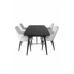 Gold Extention table - 180/220*85*H76 Black Veneer - Black legs - Brass details, Comfort Dining Chair - Beige / Black_4