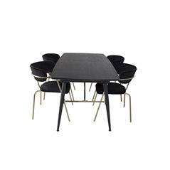 Gold Extention table - 180/220*85*H76 Black Veneer - Black legs - Brass details, Arrow armchair - Brass Legs - Black Velvet_4