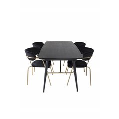 Gold Extention table - 180/220*85*H76 Black Veneer - Black legs - Brass details, Arrow armchair - Brass Legs - Black Velvet_4