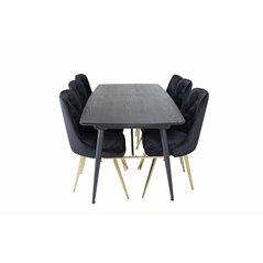 Gold Extention table - 180/220*85*H76 Black Veneer - Black legs - Brass details, Velvet Deluxe Dining Chair - Black / Brass_6