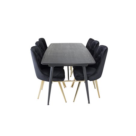 Gold Extention table - 180/220*85*H76 Black Veneer - Black legs - Brass details, Velvet Deluxe Dining Chair - Black / Brass_6