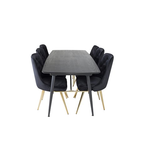 Gold Extention table - 180/220*85*H76 Black Veneer - Black legs - Brass details, Velvet Deluxe Dining Chair - Black / Brass_6