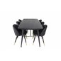 Gold Extention table - 180/220*85*H76 Black Veneer - Black legs - Brass details, Velvet Dining Chair w. Stiches - PU - Black / B