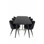 Gold Extention table - 180/220*85*H76 Black Veneer - Black legs - Brass details, Velvet Dining Chair w. Stiches - PU - Black / B