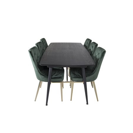 Gold Extention table - 180/220*85*H76 Black Veneer - Black legs - Brass details, Velvet Deluxe Dining Chair - Green / Brass_6