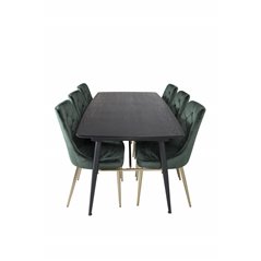 Gold Extention table - 180/220*85*H76 Black Veneer - Black legs - Brass details, Velvet Deluxe Dining Chair - Green / Brass_6