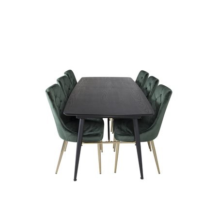 Gold Extention table - 180/220*85*H76 Black Veneer - Black legs - Brass details, Velvet Deluxe Dining Chair - Green / Brass_6