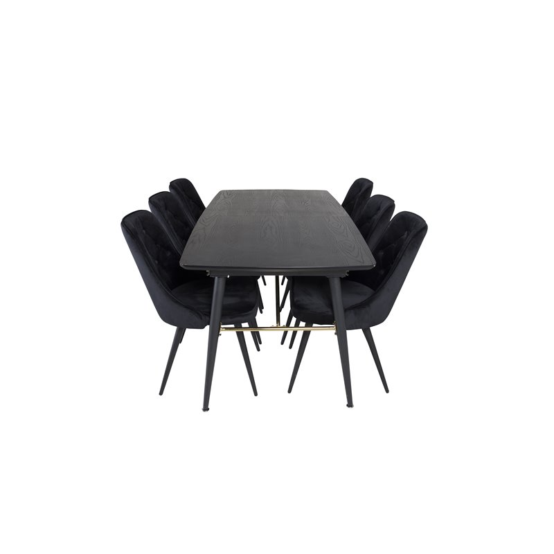 Gold Extention table - 180/220*85*H76 Black Veneer - Black legs - Brass details, Velvet Deluxe Dining Chair - Black / Black_6