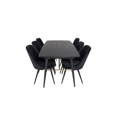 Gold Extention table - 180/220*85*H76 Black Veneer - Black legs - Brass details, Velvet Deluxe Dining Chair - Black / Black_6