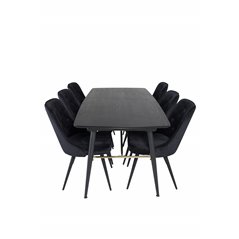 Gold Extention table - 180/220*85*H76 Black Veneer - Black legs - Brass details, Velvet Deluxe Dining Chair - Black / Black_6