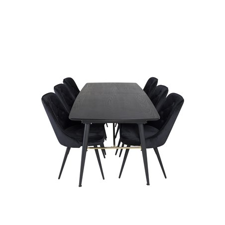 Gold Extention table - 180/220*85*H76 Black Veneer - Black legs - Brass details, Velvet Deluxe Dining Chair - Black / Black_6