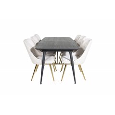 Gold Extention table - 180/220*85*H76 Black Veneer - Black legs - Brass details, Velvet Deluxe Dining Chair - Beige / Brass_6