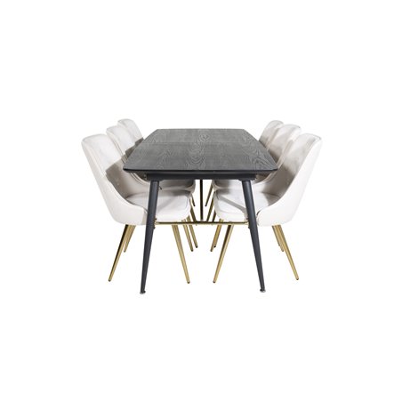 Gold Extention table - 180/220*85*H76 Black Veneer - Black legs - Brass details, Velvet Deluxe Dining Chair - Beige / Brass_6