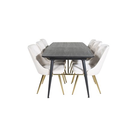 Gold Extention table - 180/220*85*H76 Black Veneer - Black legs - Brass details, Velvet Deluxe Dining Chair - Beige / Brass_6