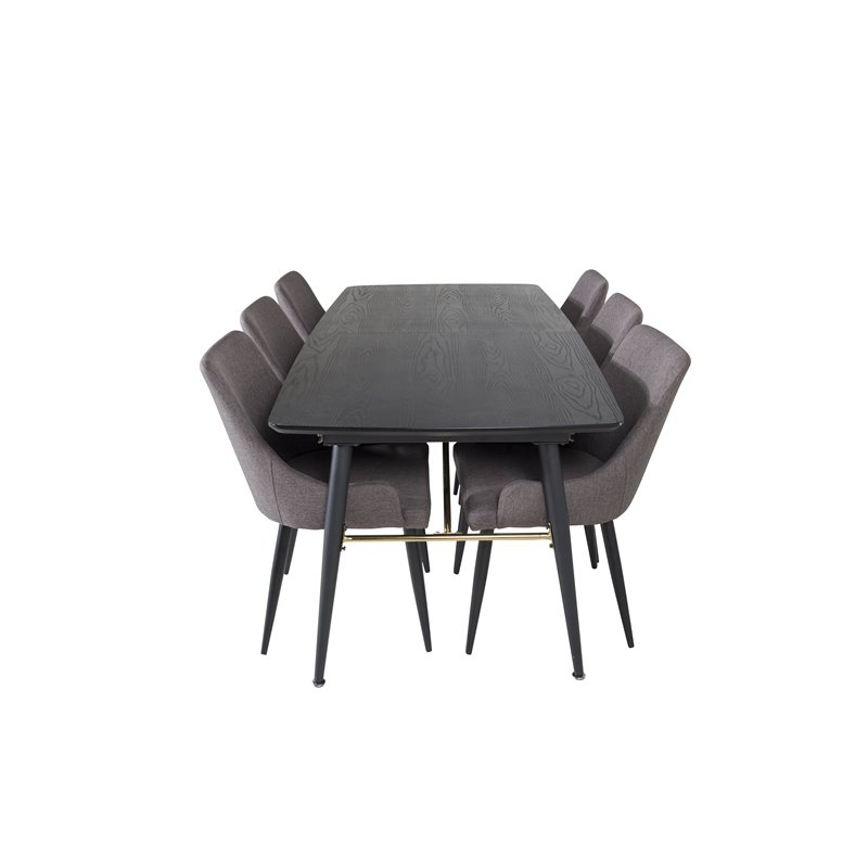 Gold Extention table - 180/220*85*H76 Black Veneer - Black legs - Brass details, Plaza Dining Chair - Dark Grey / Black_6