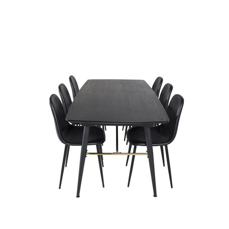 Gold Extention table - 180/220*85*H76 Black Veneer - Black legs - Brass details, Polar Dining Chair - Black / Black_6