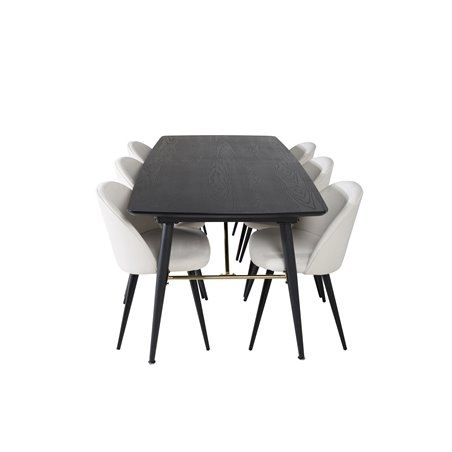 Gold Extention table - 180/220*85*H76 Black Veneer - Black legs - Brass details, Velvet Dining Chair Corduroy - Beige / Black_6