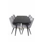 Gold Extention table - 180/220*85*H76 Black Veneer - Black legs - Brass details, Velvet Deluxe Dining Chair - Light Grey / Black