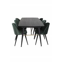 Gold Extention table - 180/220*85*H76 Black Veneer - Black legs - Brass details, Velvet Dining Chair - Green / Black_6