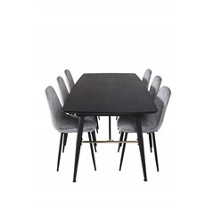 Gold Extention table - 180/220*85*H76 Black Veneer - Black legs - Brass details, Polar Diamond Dining Chair - Black Legs - Grey 