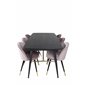 Gold Extention table - 180/220*85*H76 Black Veneer - Black legs - Brass details, Velvet Dining Chair Brass - Pink / Black_6