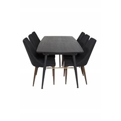 Gold Extention table - 180/220*85*H76 Black Veneer - Black legs - Brass details, Leone Dining Chair - Walnut legs - Black Fabric