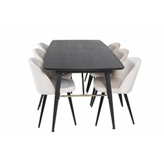 Gold Extention table - 180/220*85*H76 Black Veneer - Black legs - Brass details, Velvet Dining Chair - Beige / Black_6