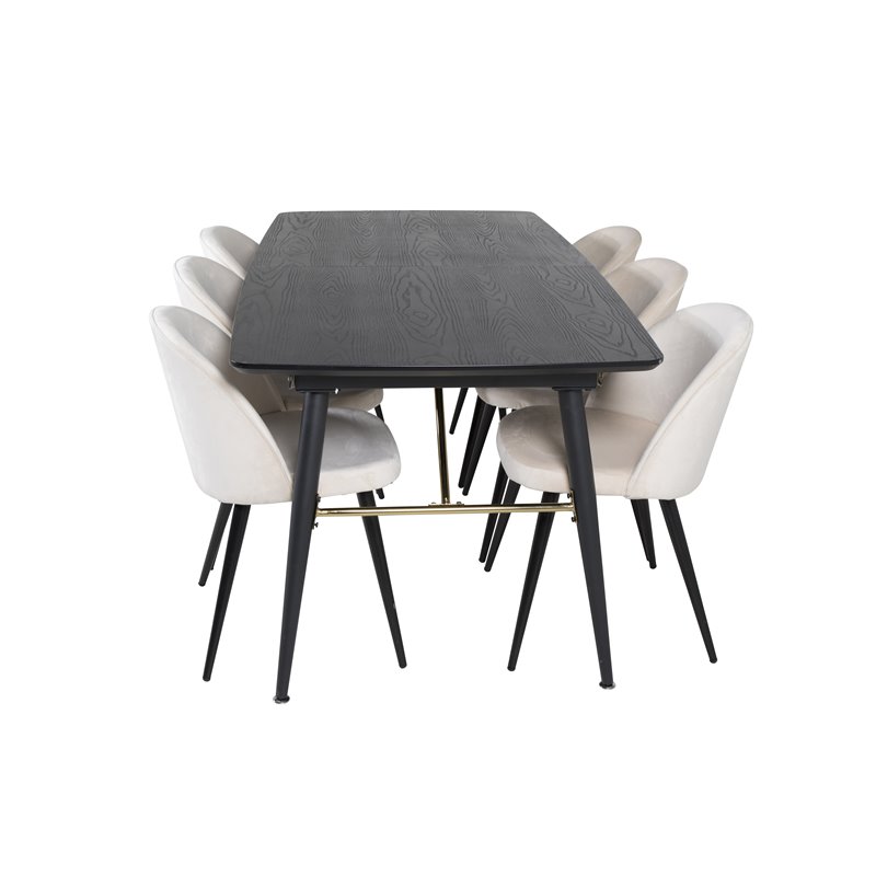 Gold Extention table - 180/220*85*H76 Black Veneer - Black legs - Brass details, Velvet Dining Chair - Beige / Black_6