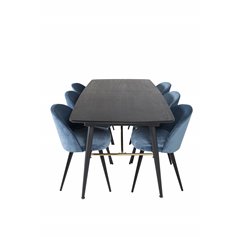 Gold Extention table - 180/220*85*H76 Black Veneer - Black legs - Brass details, Velvet Dining Chair - Blue / Black_6