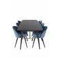 Gold Extention table - 180/220*85*H76 Black Veneer - Black legs - Brass details, Velvet Dining Chair - Blue / Black_6