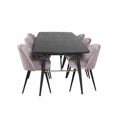 Gold Extention table - 180/220*85*H76 Black Veneer - Black legs - Brass details, Velvet Dining Chair - Pink / Black_6