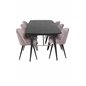 Gold Extention table - 180/220*85*H76 Black Veneer - Black legs - Brass details, Velvet Dining Chair - Pink / Black_6