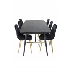 Gold Extention table - 180/220*85*H76 Black Veneer - Black legs - Brass details, Polar Dining Chair - Black / Brass_6