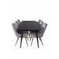 Gold Extention table - 180/220*85*H76 Black Veneer - Black legs - Brass details, Velvet Deluxe Dining Chair - Light Grey / Brass