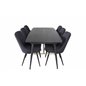 Gold Extention table - 180/220*85*H76 Black Veneer - Black legs - Brass details, Velvet Deluxe Dining Chair - Black Legs - Black