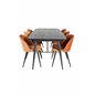 Gold Extention table - 180/220*85*H76 Black Veneer - Black legs - Brass details, Velvet Dining Chair - Orange / Black_6